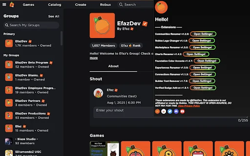 Efaz’s Roblox Extension ڈاؤن لوڈ کریں – Roblox کو اپنی مرضی کے مطابق بنائیں - Screenshot 3