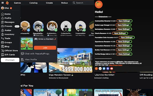 Efaz’s Roblox Extension ڈاؤن لوڈ کریں – Roblox کو اپنی مرضی کے مطابق بنائیں - Screenshot 1