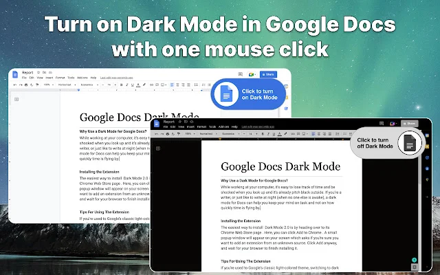Google Docs Dark Mode 2.0 ڈاؤن لوڈ کریں – آنکھوں کے لیے آرام دہ موڈ - Screenshot 1